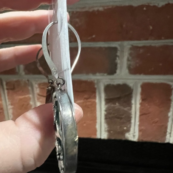 Silver Turquoise Dangle Earrings; TQ Disk Drop Earrings - Picture 6 of 9